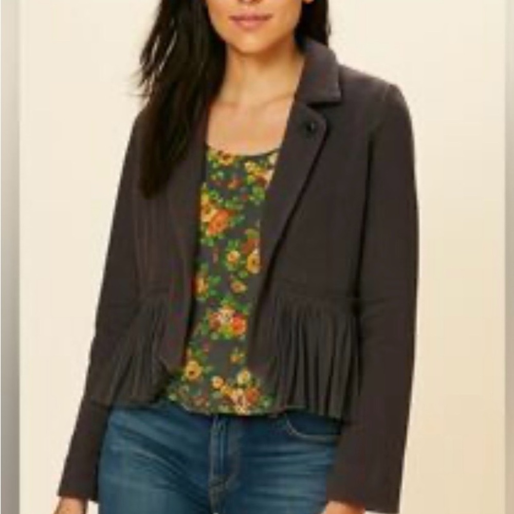 Free People Ruffled Peplum Jacket Sz 6 Floral Lining Anthropologie